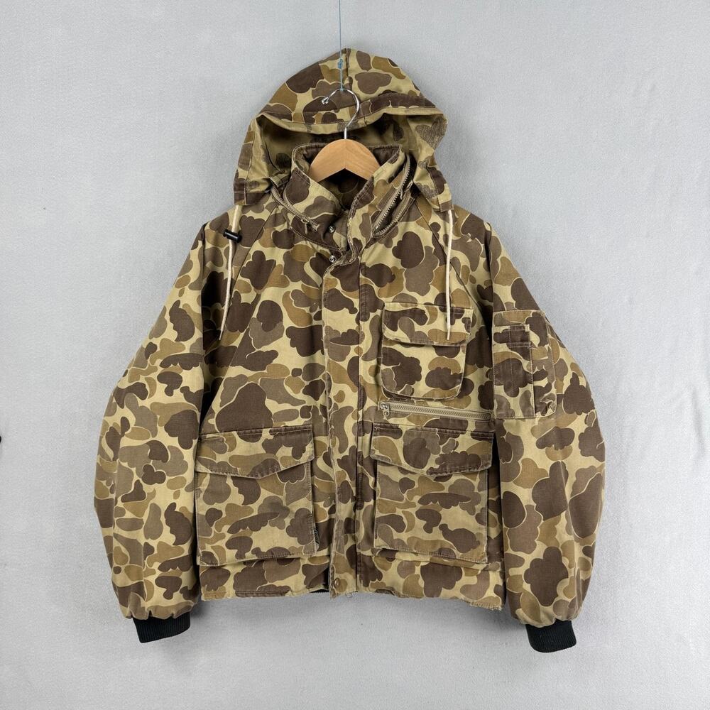 Vintage Gamehide Camo Jacket Mens Large Brown Cotton Hunting Detachable Hood